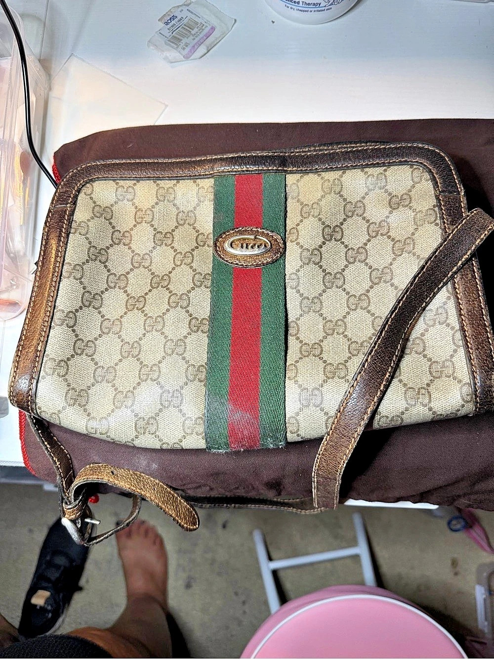 Gucci Vintage Gucci Accessory Collection GG Monogram Web Stripe Shoulder Bag